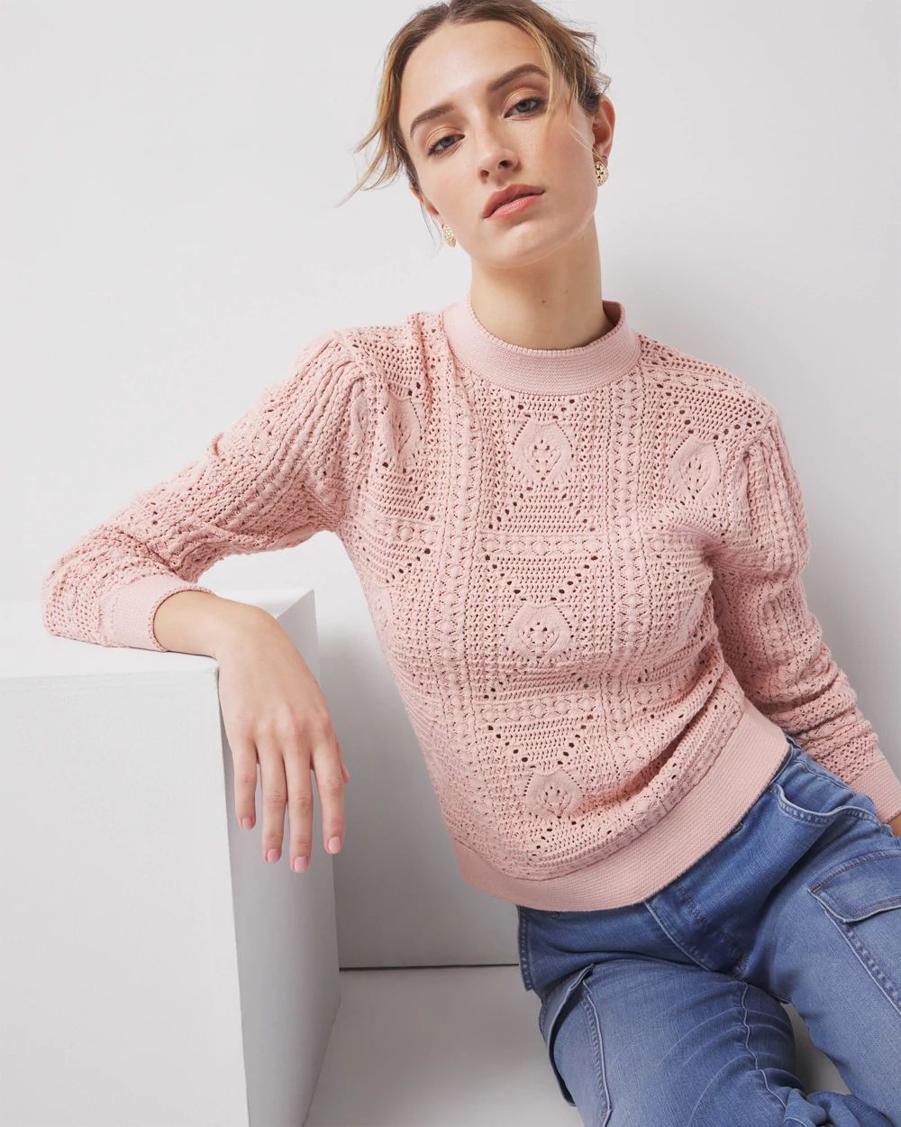 Pointelle Mock Knitted Sweater